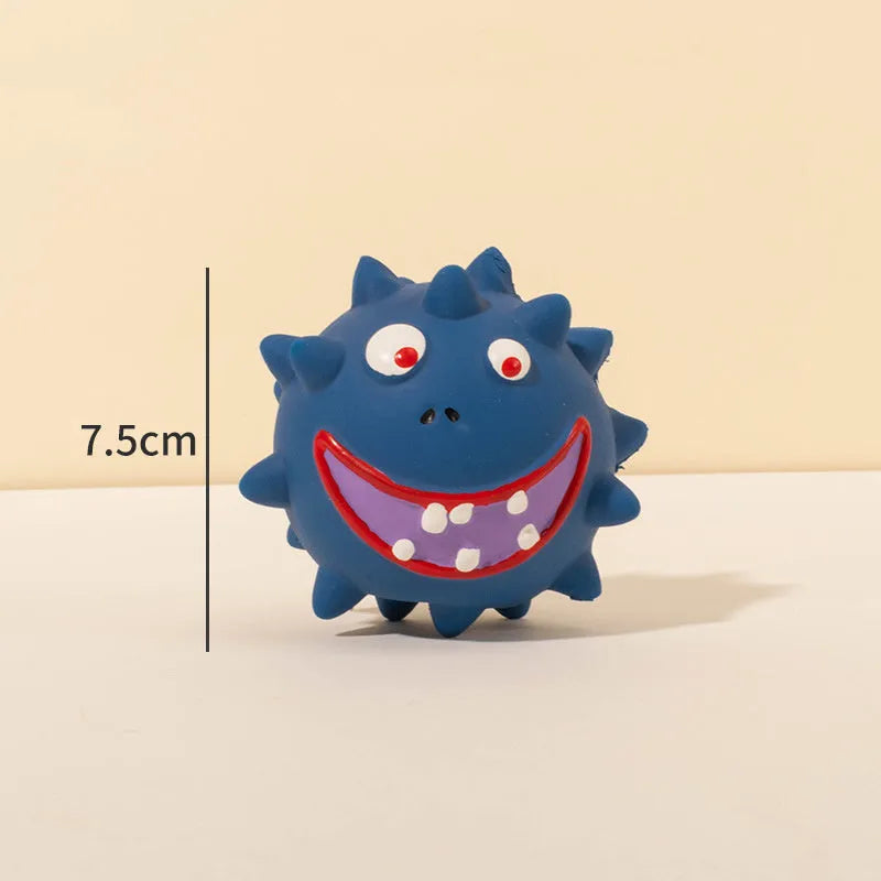 Set of colourful natural latex dog squeaky balls with bumpy surfaces and cute faces for teeth cleaning play