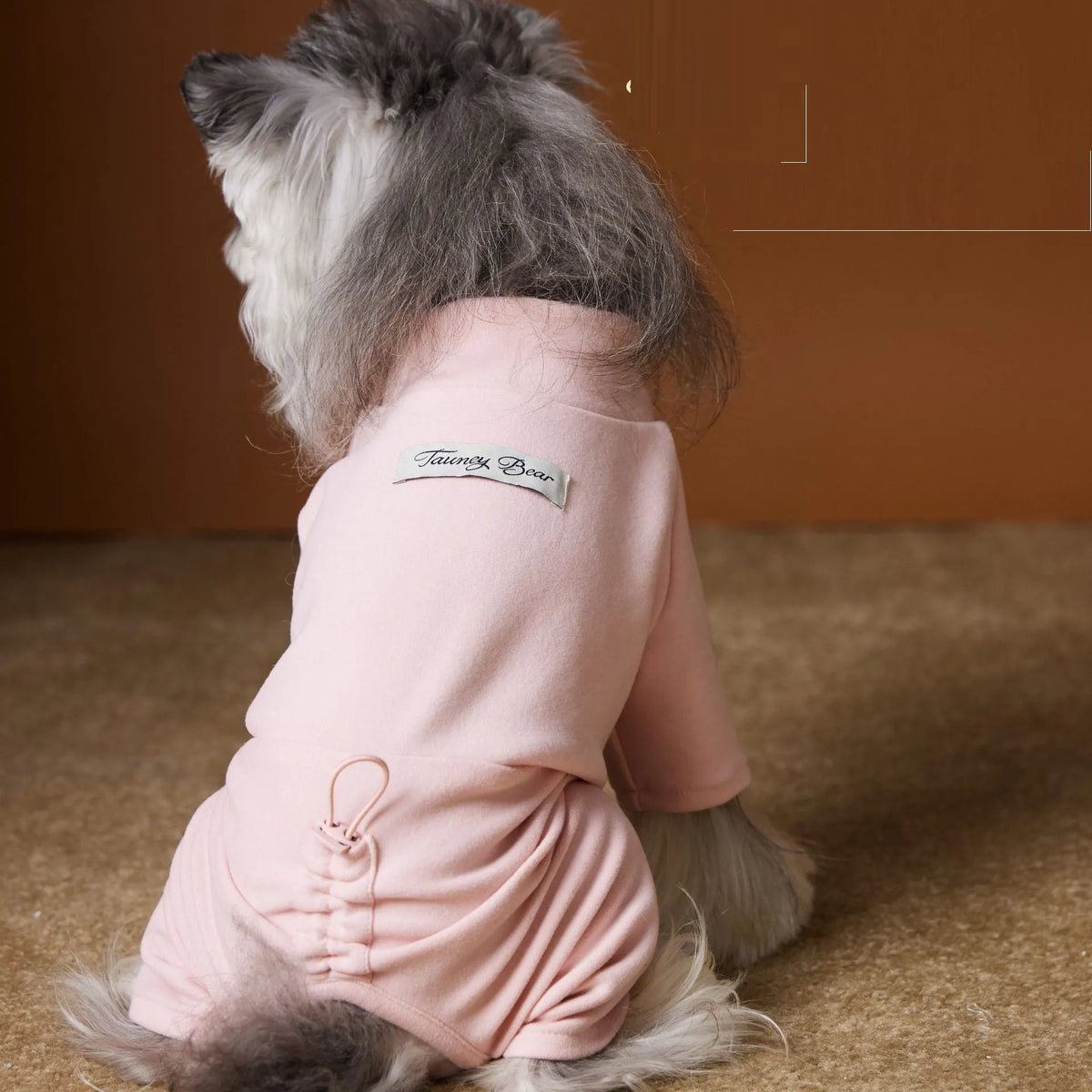 Four-leg polyester pet shirt for Schnauzer and Bichon in blue or pink, sizes XS to XXL
