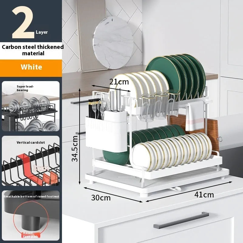 White double-layer kitchen storage rack with removable draining for utensil organisation