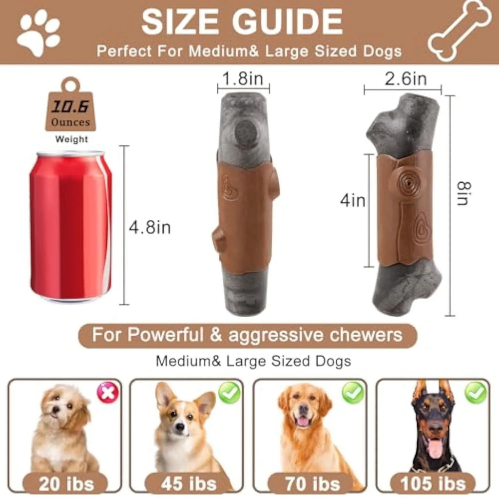 Large, brown, branch-shaped durable nylon dog chew toy for aggressive chewers and big dogs.