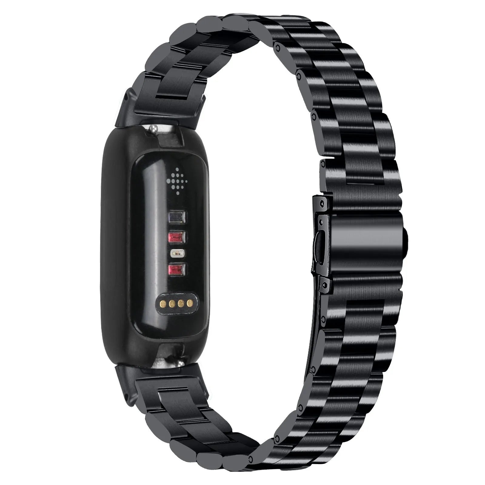 Stainless steel three-bead link replacement strap for Fitbit Inspire 3 in multiple colour options.