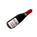 Plush wine bottle shaped dog toy with squeaker in various colour options
