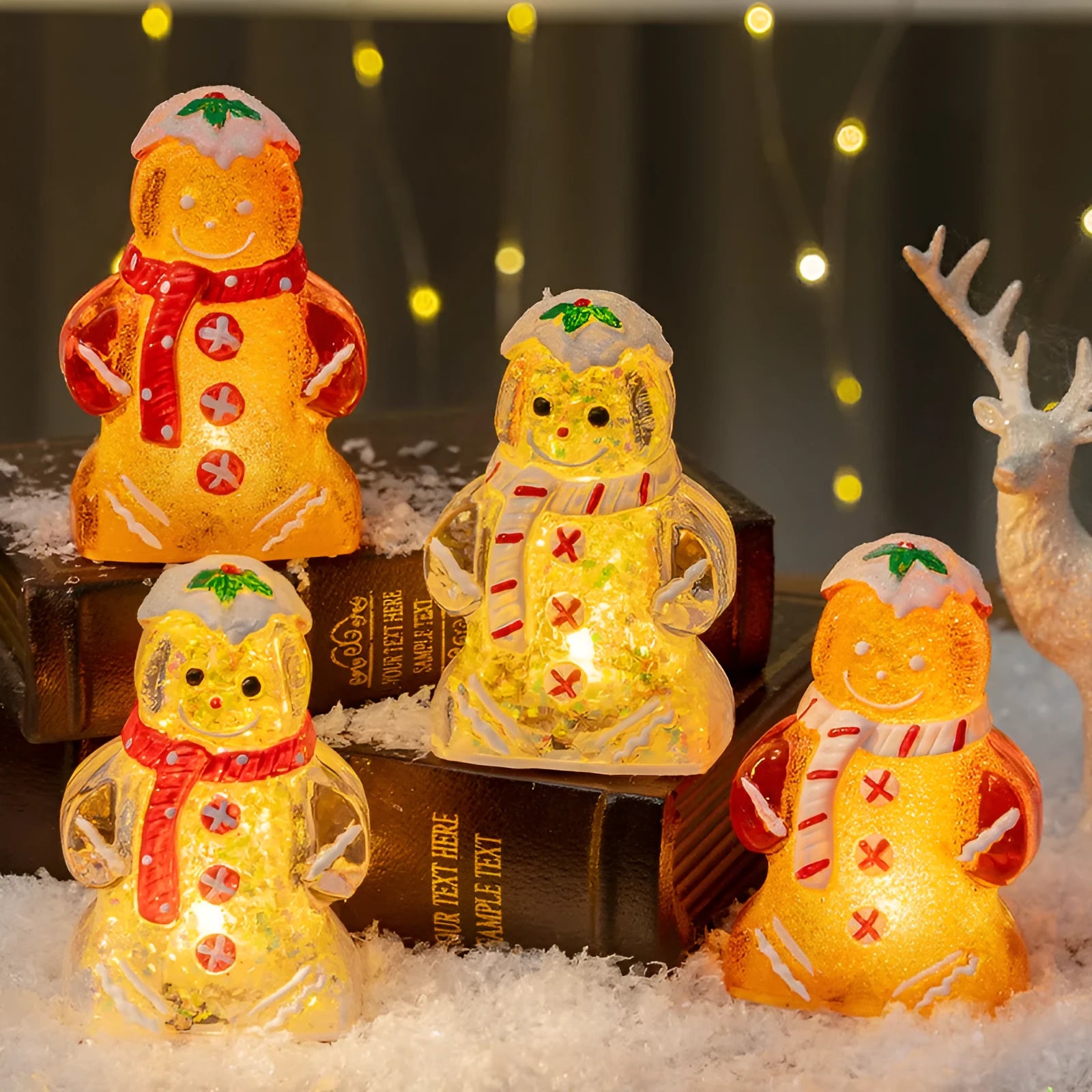 Glowing gingerbread man and snowman Christmas ornament with a choice of coloured scarves.