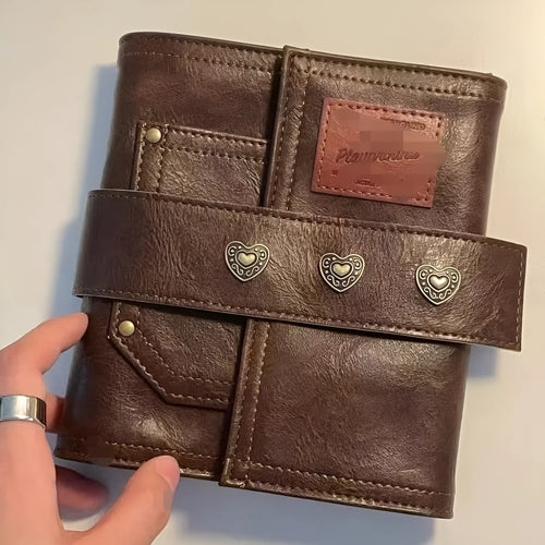 A7 brown retro leather buckle notebook with loose-leaf binding and PU cover