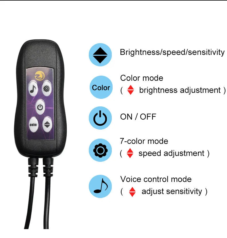 Car USB LED atmosphere decorative light strip with colour changing effects for dashboard installation