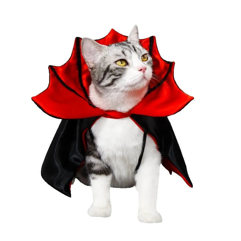 Halloween pet cloak for cats and dogs in batwing or common style, red black purple orange colour options