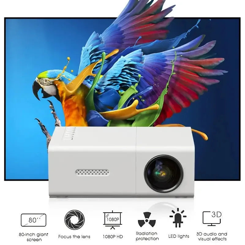 M100 mini home LED projector in black or white with remote control and 100-inch projection capability