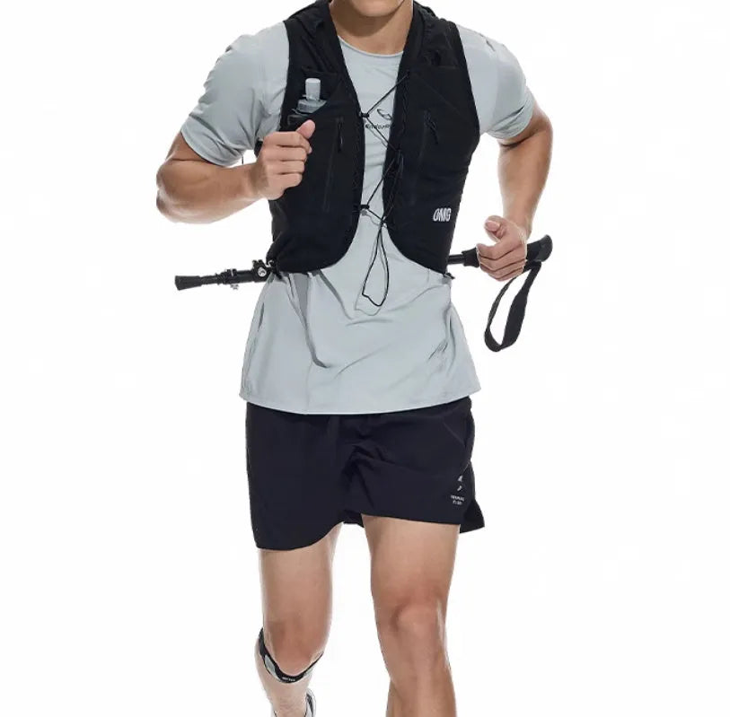 Men's black running shorts with laser-punched stitching detail on the legs.