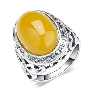Alloy geometric retro ring with antique silver amber colour and fluorescent beeswax detailing