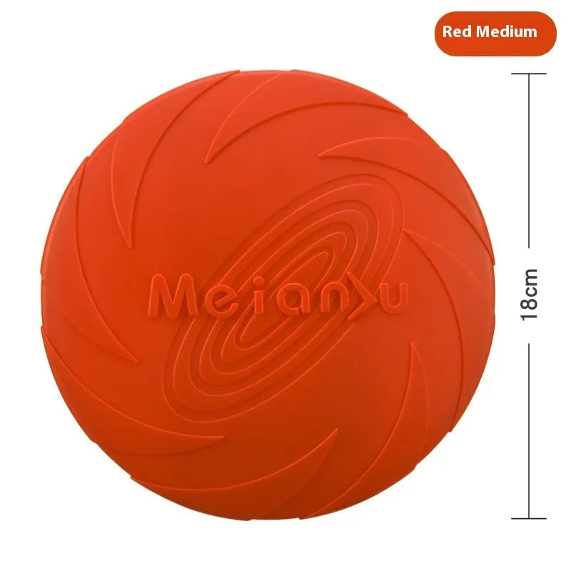 Soft rubber dog frisbee in multiple sizes and colours for outdoor walking and play