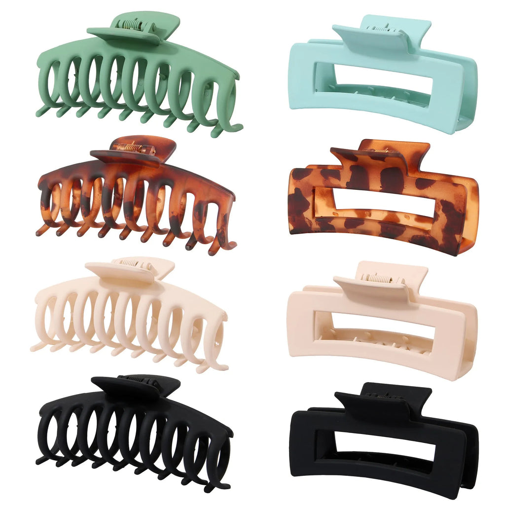 Six rose red plastic hair clips with a frosted grip and pointed toe B-style design.