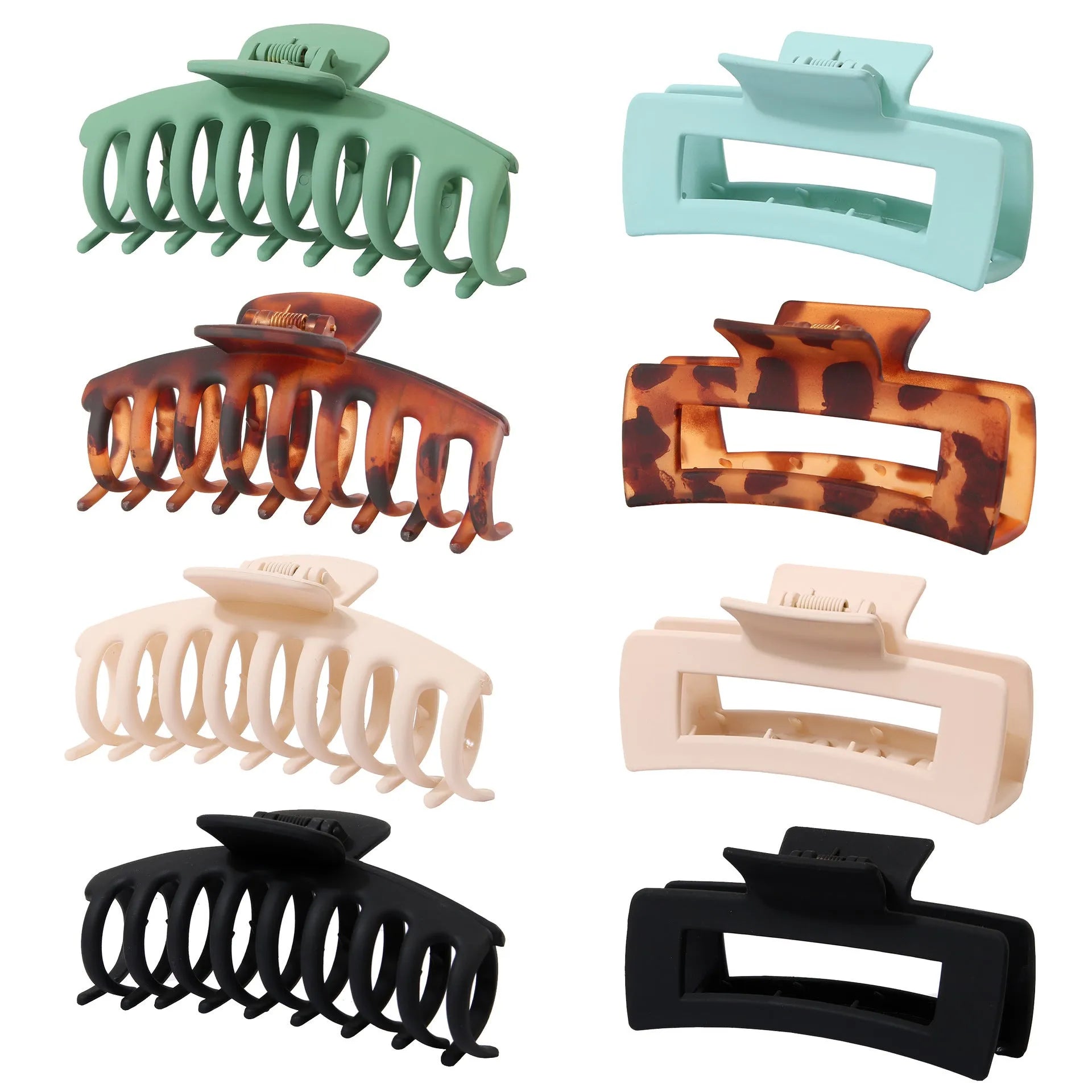 Six rose red plastic hair clips with a frosted grip and pointed toe B-style design.