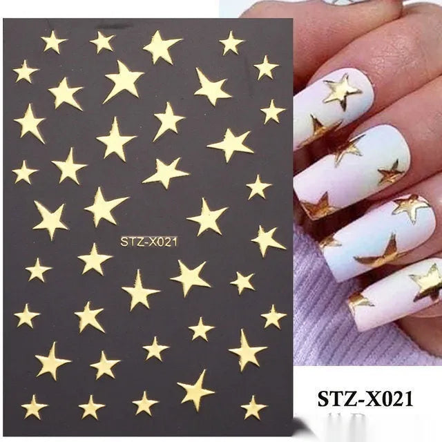 Cartoon nail art stickers with black and silver strip love pattern design