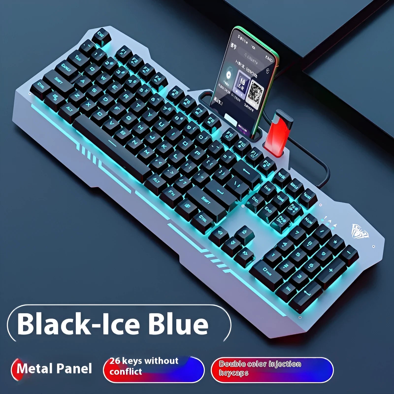 Black and white wired gaming peripheral bundles showing keyboard, mouse, and headset with coloured lighting.