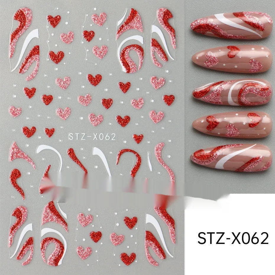 Cartoon nail art stickers with black and silver strip love pattern design