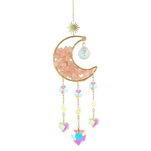 Moon shaped K9 crystal reflective car pendant hanging from rear view mirror available in multiple colours