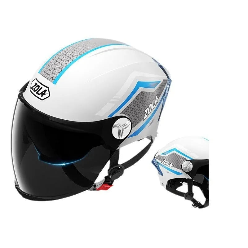 3C certified ABS half motorcycle helmet with double mirror visor in various colours for men women and children