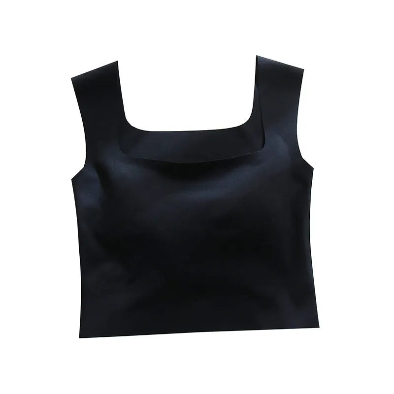 Women's nylon sling vest with non-marking cup and chest pad in light blue.