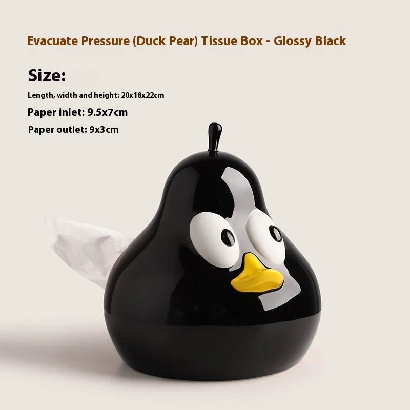 Green ceramic pear-shaped tissue box with cute animal design on white background