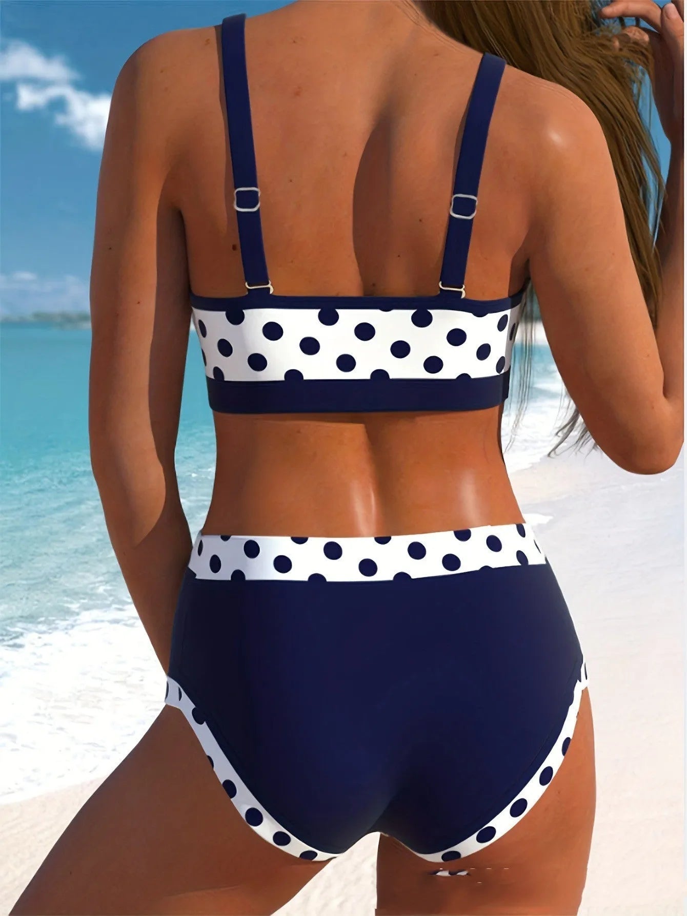 Multicolor small dot pattern conservative boxer bikini swimsuit set for women in polyester fiber