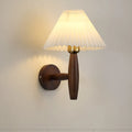 Retro wooden wall lamp with fabric shade in walnut or copper finish for bedside or living room