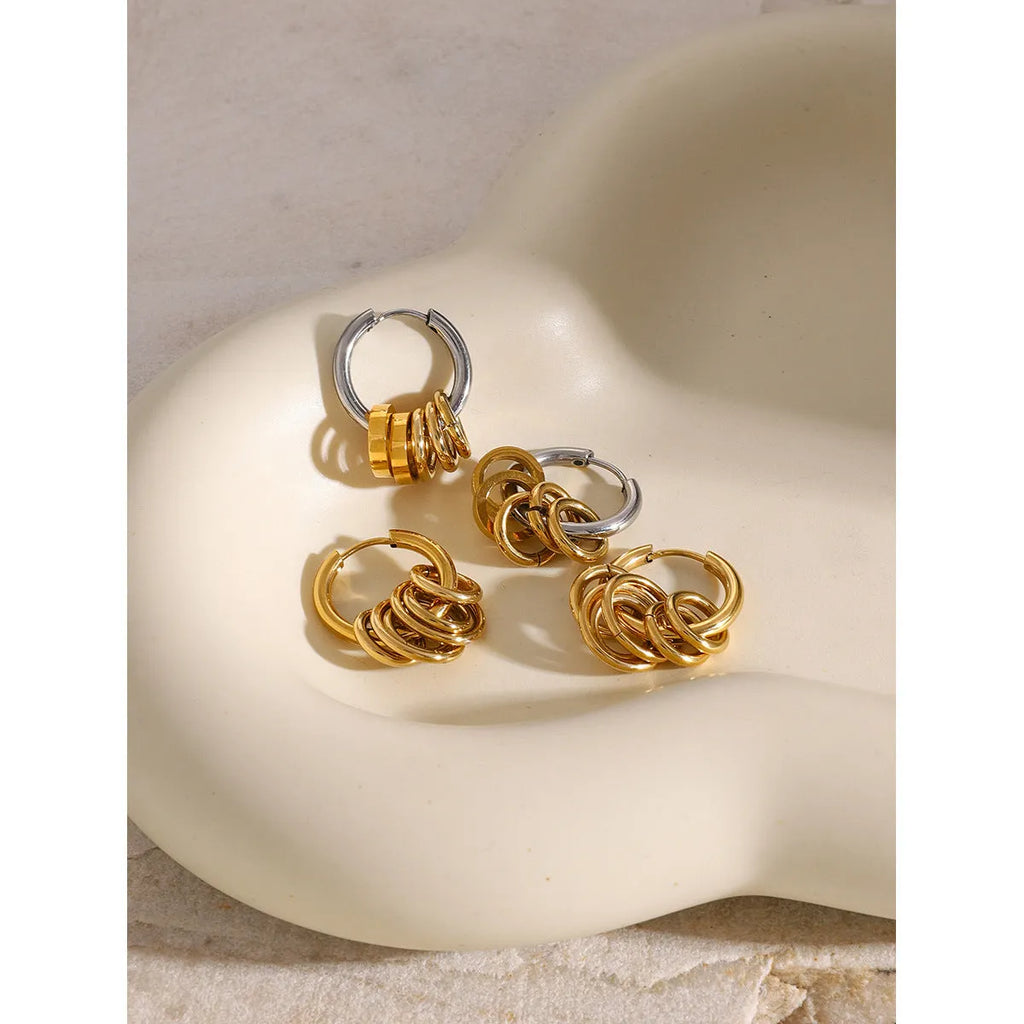 Stainless steel colour matching earrings with electroplating finish in unisex ins style