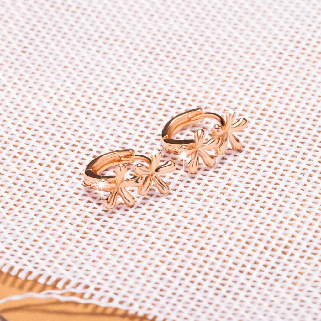 Rose gold waterdrop flower earrings with circular design and electroplated finish