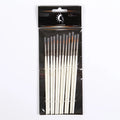 12 Pearl White artist brushes with nylon wool bristles and solid wood handles arranged by size.