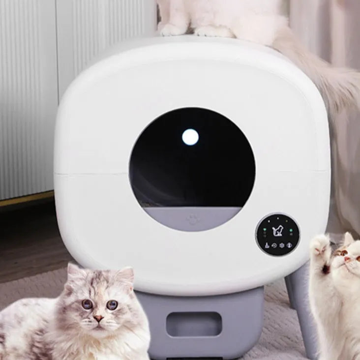 Automatic self-cleaning cat litter box with waste storage compartment and cleaning brush