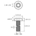 Stainless steel half round head hexagon screw with whitewashed finish showing semicircular head design