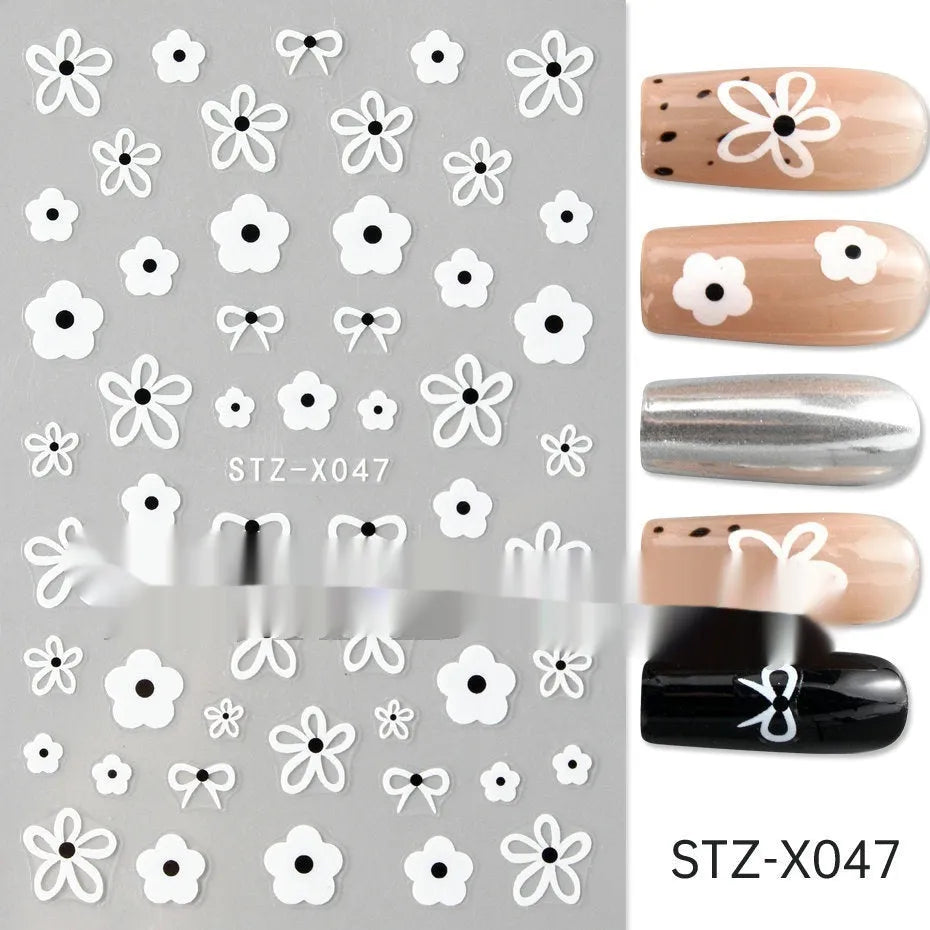 Cartoon nail art stickers with black and silver strip love pattern design