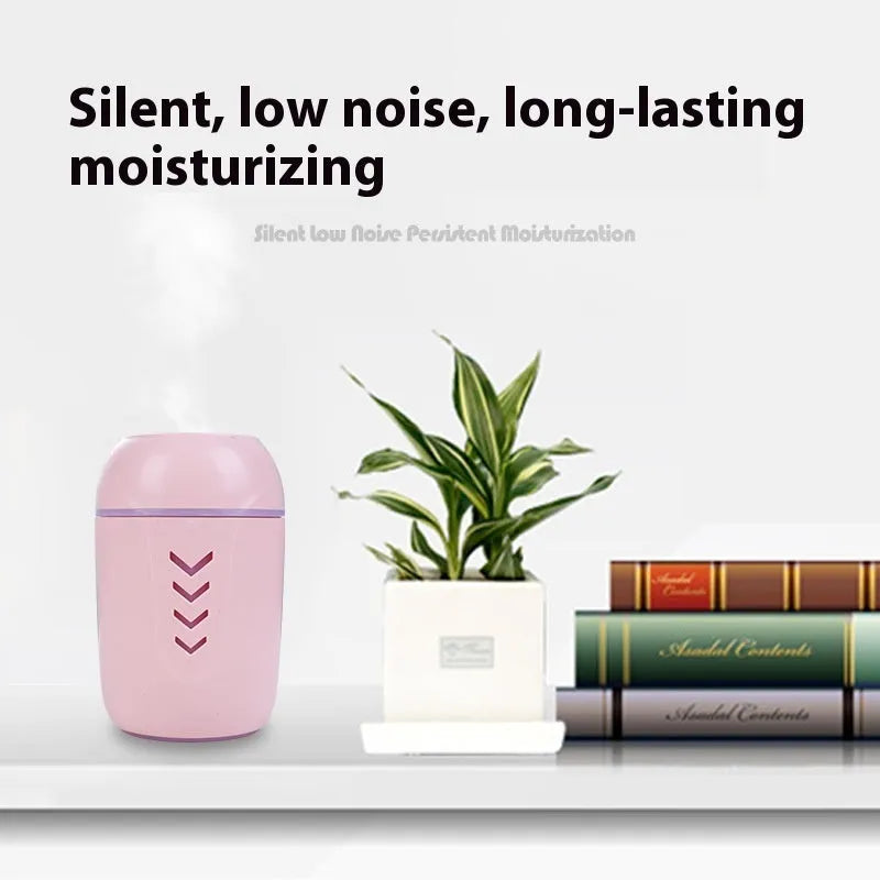 Round portable air purifier unit in white, pink, or blue colour options with USB cable for vehicle and desktop use
