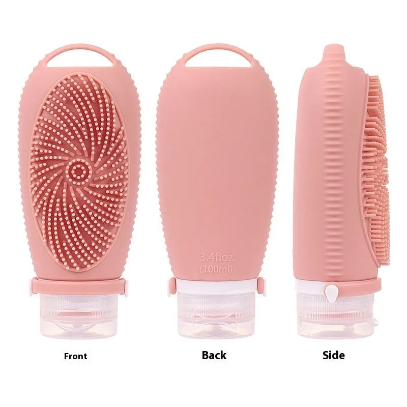 Silicone bath brush storage bottle in 100ml capacity showing colour options