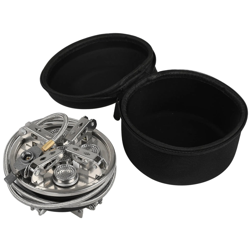 Silver stainless steel split camping stove with copper fittings and 100cm hose