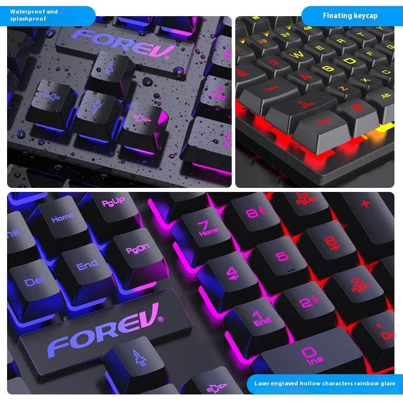 Black portable gaming keyboard with 104 keys and backlight, showing compact size and USB cable