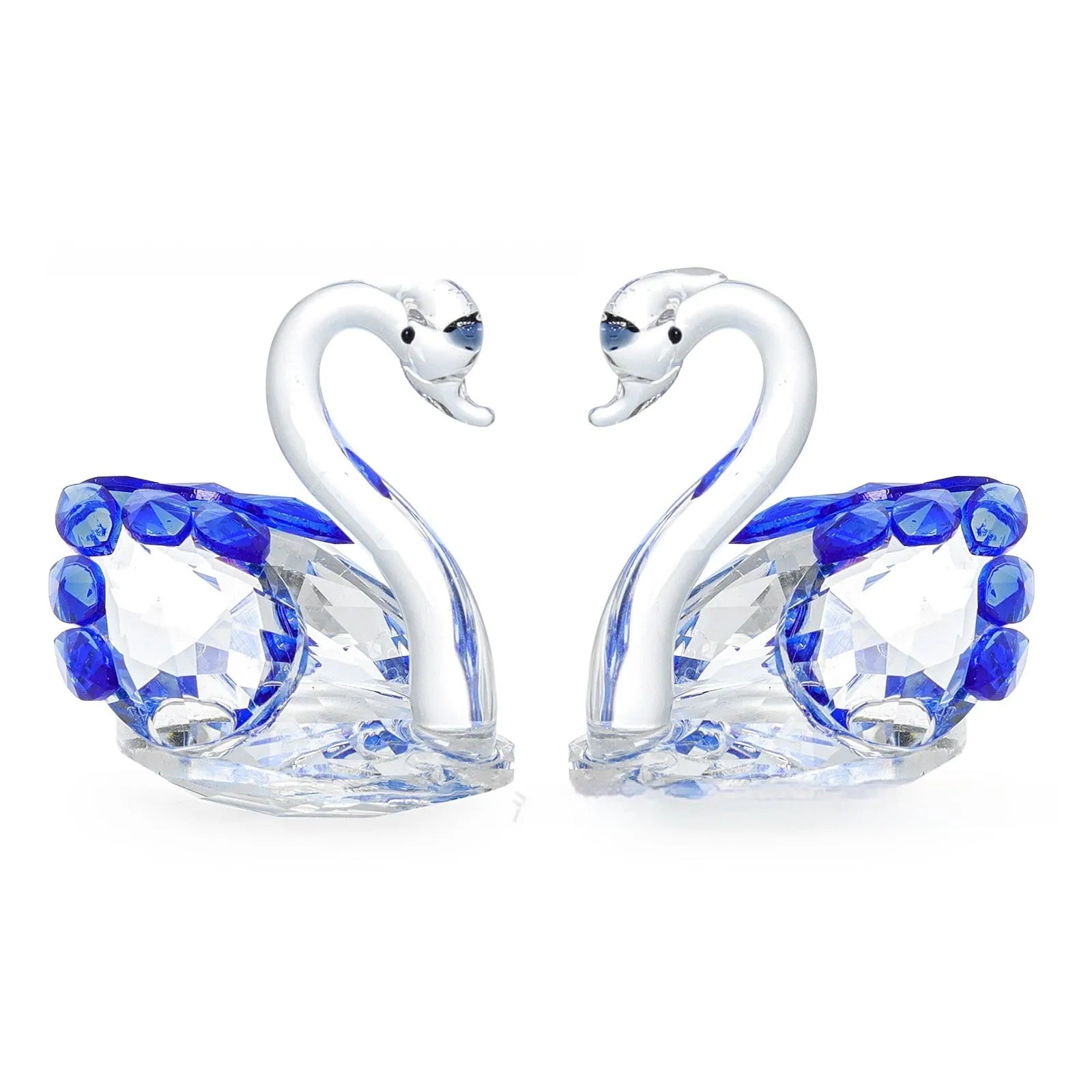 Handcrafted crystal swan desktop ornament in red, blue, pink, or violet