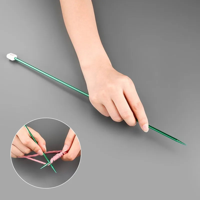 Set of lengthened double-ended crochet hooks in various sizes from 2.0mm to 10.0mm with protective end caps.