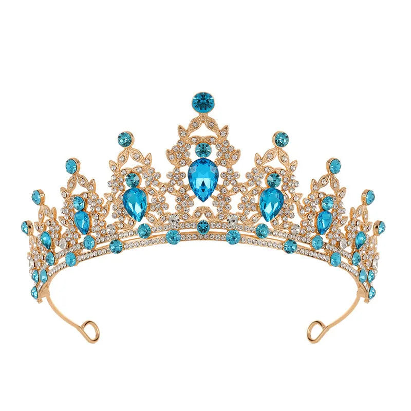 Baroque crown style bride headdress with rhinestones on an alloy base.