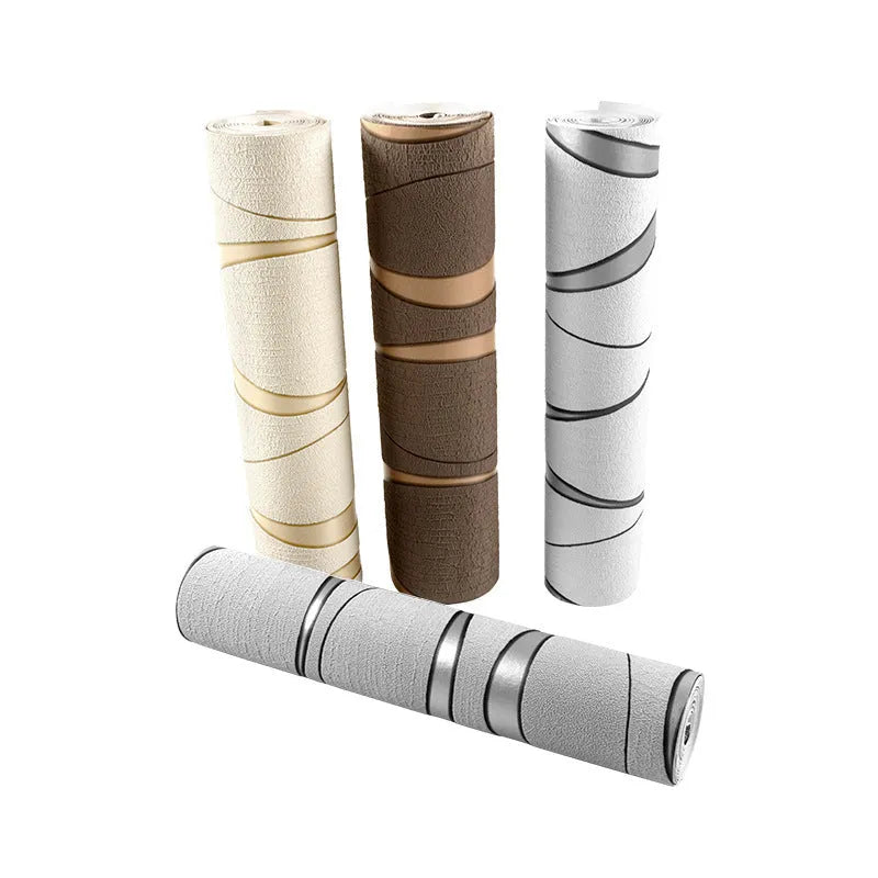 3D curved stripe decorative wallpaper with deerskin velvet texture in light grey and dark brown colours