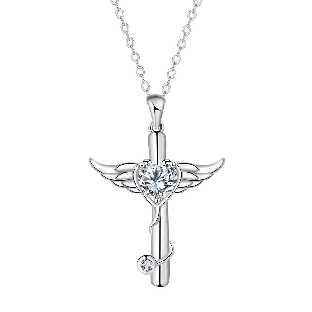 Women's cross stethoscope necklace with wings design in copper with electroplated finish