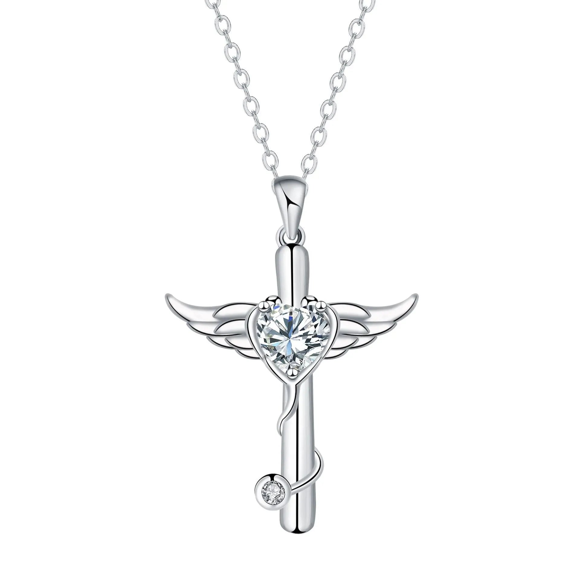 Women's cross stethoscope necklace with wings design in copper with electroplated finish