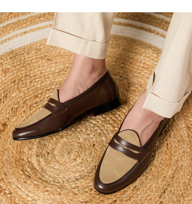 Coffee grey suede leather loafers with rubber sole and slip-on design