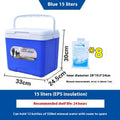 Blue aluminium foil insulated cooler box with foam insulation in various capacity sizes.