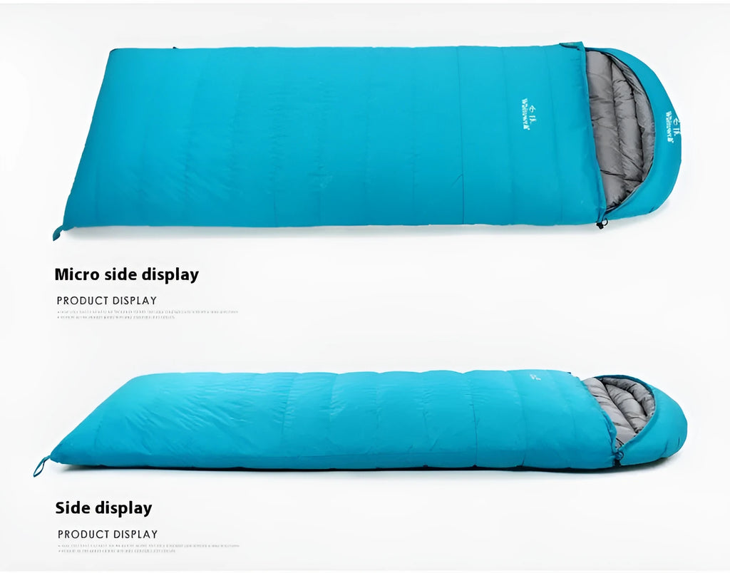 Black outdoor sleeping bag with envelope structure and white goose down filler for camping