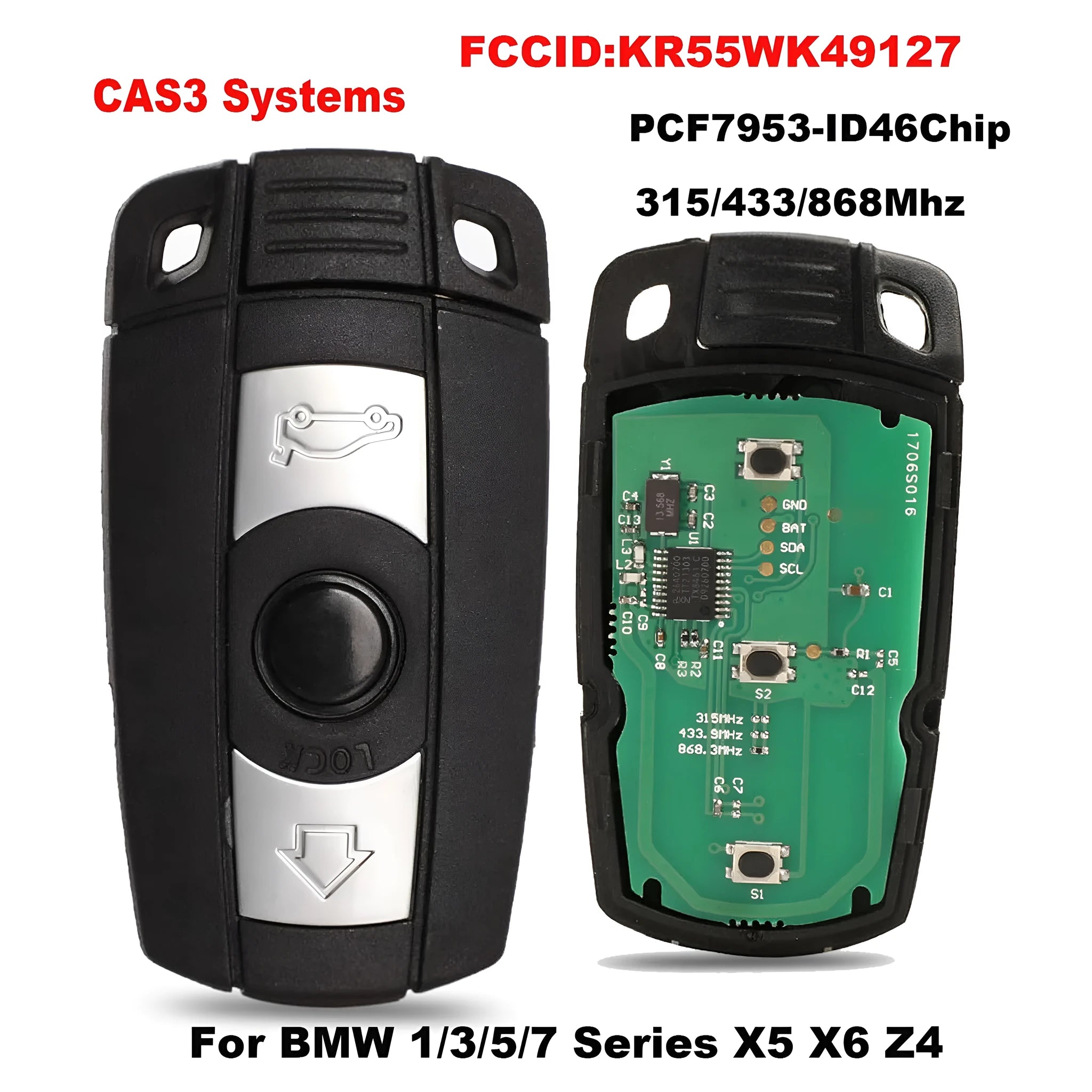 BMW semi-intelligent remote car key replacement with metal and plastic construction