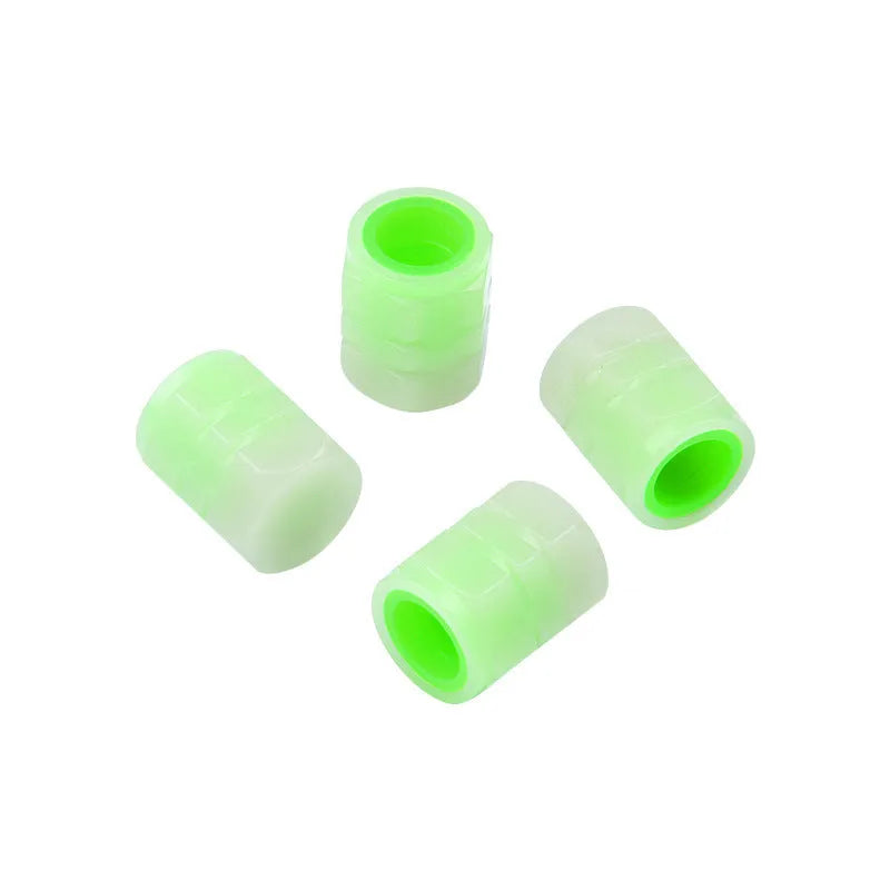 Car luminous valve cap set showing rubber construction and luminous nozzles