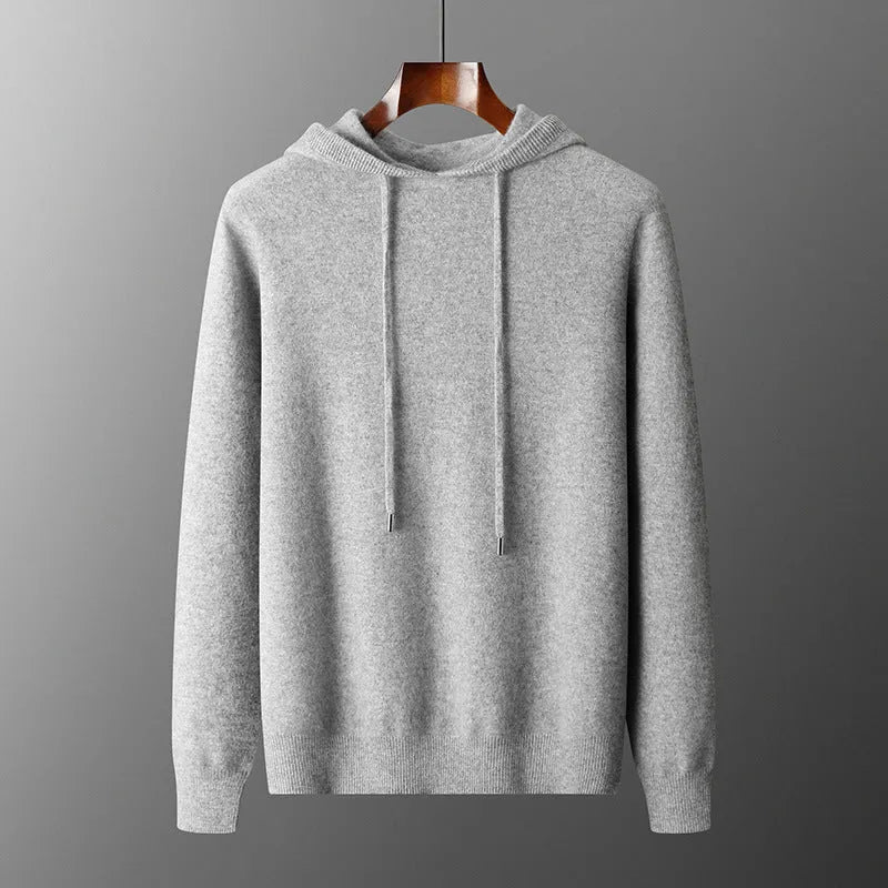 Men's light gray cashmere hooded sweatshirt and matching trousers casual winter set