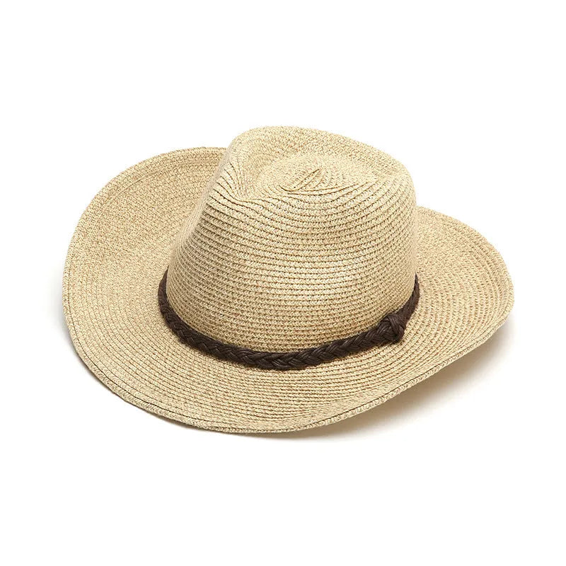 Foldable straw sun hat for men with wide brim in mixed beige colour