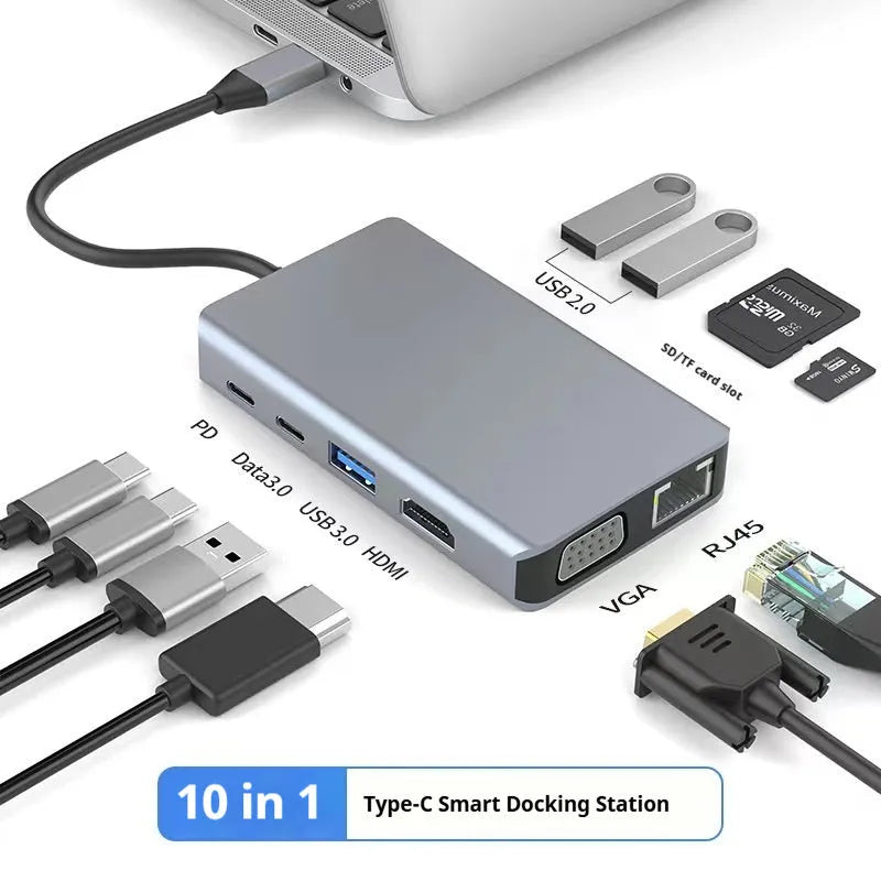 Type-C 7-in-1 expansion dock with HDMI port, USB connectors, and 15cm cable for laptop and tablet connectivity