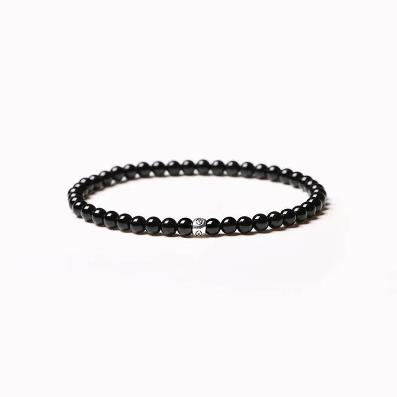 Mixed agate bracelet with obsidian, blue san and black agate 4mm beads in geometric design